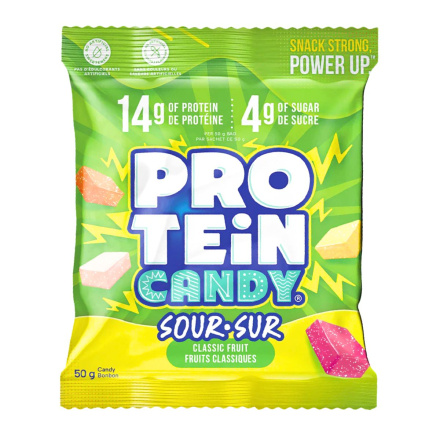 Front of Protein Candy Classic Fruit Sour - High Fibre Candy - Protein Gummies - Protein Gummy Candy