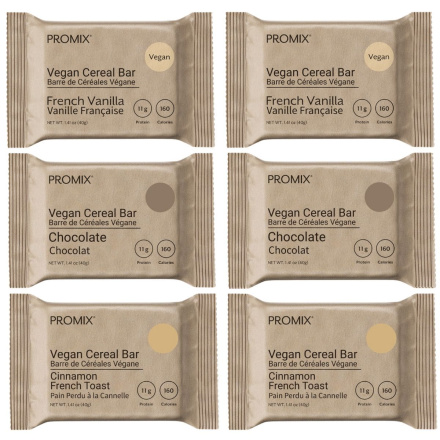 PROMIX Vegan Protein Cereal Bar Variety 6-Pack Canada Front