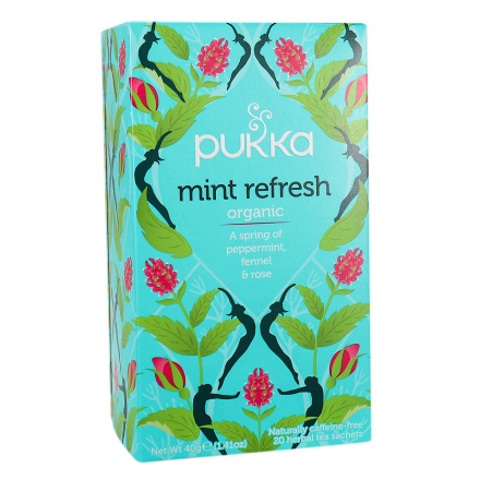 Front of Pukka Mint Refresh Organic Caffeine-free Herbal Tea, 40g