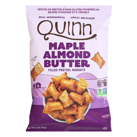 Front of Quinn Maple Almond Butter Filled Gluten-Free Pretzel Nuggets - Pretzel bites - Pretzel chips - Vegan Pretzel