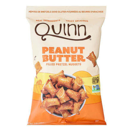Front of Quinn Peanut Butter Filled Gluten Free Pretzel Nuggets -  Vegan Pretzel Nuggets - Kosher Pretzel Nuggets - Non-GMO Pretzel Nuggets