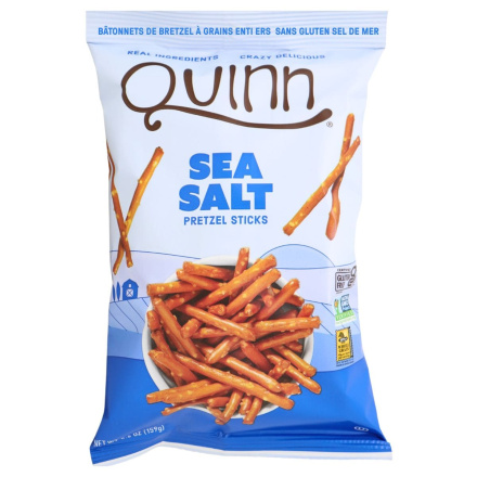 Front of Quinn Gluten-Free Whole Grain Pretzel Sticks Sea Salt - Gluten-free Pretzel - Vegan Pretzel - Healthy Pretzel