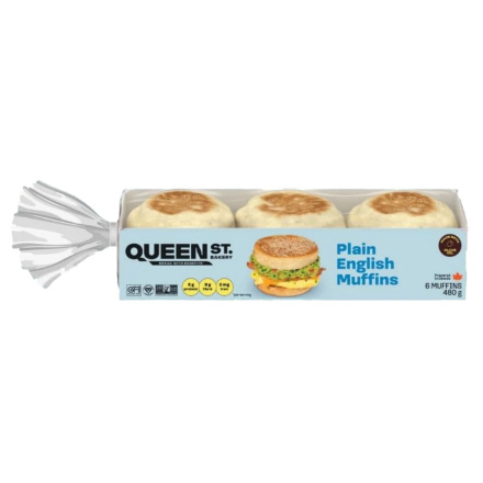 Front of Queen St. Bakery Gluten-Free Plain English Muffins - Gluten Free Muffin - High Fiber Muffin - Made in Canada Muffins