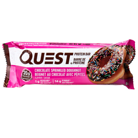 Front of Quest Protein Bar Chocolate Sprinkled Doughnut