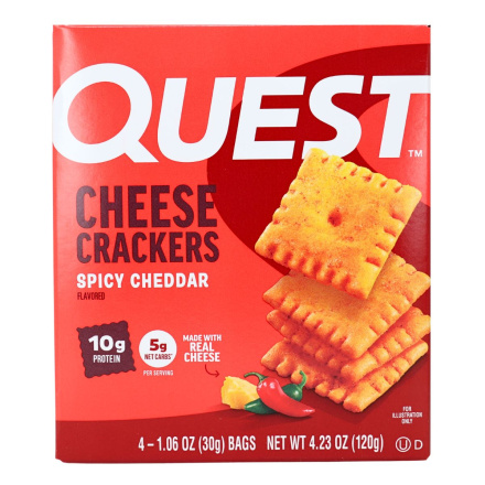 Front of Quest High Protein Cheese Crackers Spicy Cheddar - High Protein Crackers - High Protein Cheese Crackers - Keto Cheese Crackers