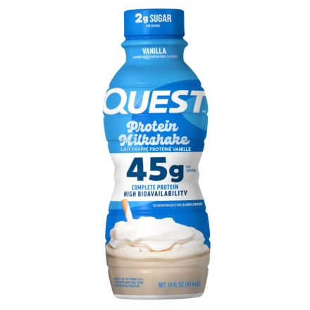 Front of Quest Protein Milkshake Vanilla - Post Workout Protein Shake - Creamy Vanilla Protein Shake - Bottled Protein Shakes Canada