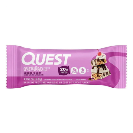 Front of Quest Protein Bar - Quest Overload Protein Bar - Dessert Protein Bar - Low Sugar Protein Bar - Sundae Funday Protein Bar