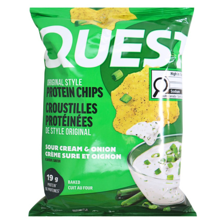 Front of Quest Protein Tortilla Chips Sour Cream & Onion - High Protein Chip - Low Sugar Tortilla Chip - Gluten Free Tortilla Chip