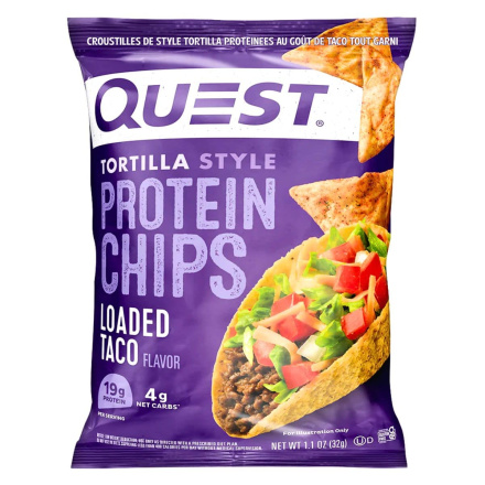 Front of Quest Protein Tortilla Chips Loaded Taco - Protein Chip - High Protein Snack - Gluten Free Tortilla Chip