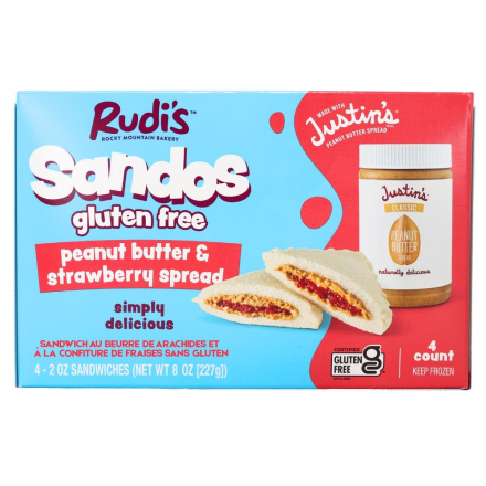Rudi’s Gluten Free Sandos Justin’s Peanut Butter & Strawberry Spread, 4 Sandos Front