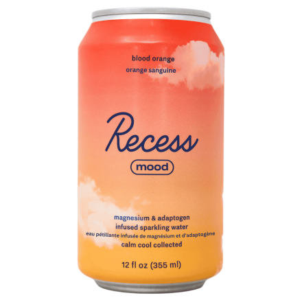 Front of Recess Magnesium Infused Mood Sparkling Water Blood Orange - Magnesium Infused Sparkling Water - Magnesium Sparkling Water - Adaptogens