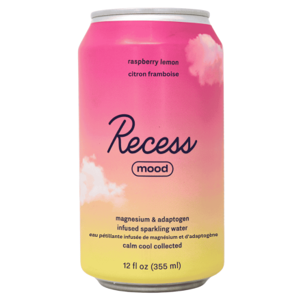 Front of Recess Magnesium Infused Mood Sparkling Water Raspberry Lemon - Magnesium Infused Sparkling Water - Magnesium Sparkling Water -Adaptogens