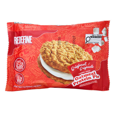 Front of Redefine Foods Oatmeal Protein Pie - Oatmeal Cream Pie Protein - Better For You Treats - High Protein Dessert