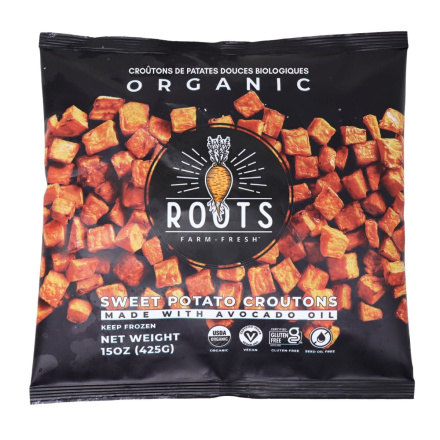 Roots Farm Fresh Organic Sweet Potato Croutons Front of bag