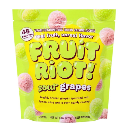 Front of Fruit Riot Sour Grapes - Frozen Grapes - Sugar Grapes - Frozen Sugared Grapes - Frozen Candy
