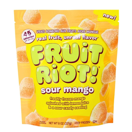 Front of Fruit Riot Real Fruit Candy Sour Mango - Real Fruit Candy - Sour Mango Candy Links - Frozen Dessert