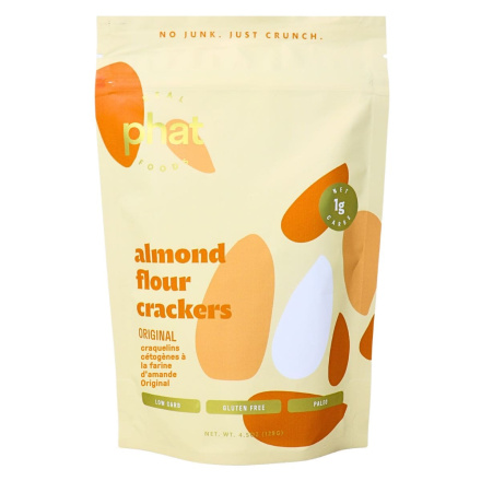 Front of Real Phat Foods Keto Almond Flour Crackers Original - Keto Almond Flour Crackers - Egg White Crackers - Low Carb Crackers