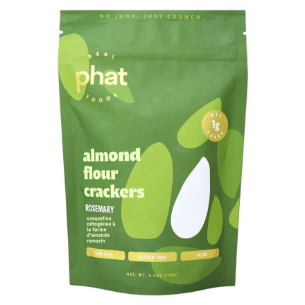 Front of Real Phat Foods Keto Almond Flour Crackers Rosemary - Keto Almond Flour Crackers - High Protein Crackers - Egg White Crackers