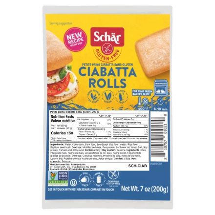 Front of Schär Gluten-Free Ciabatta Rolls - Gluten Free Italian Bread - Schar Bread - Gluten Free Yeast Free Bread