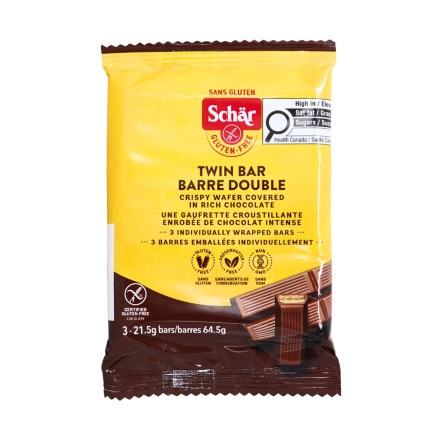 Front of Schär Gluten-Free Twin Bar Chocolate Wafer, 3 Bars - Schar Canada, Schar Gluten Free Canada