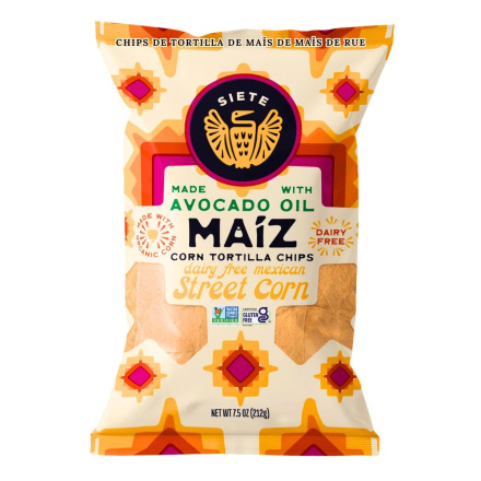 Front of Siete Tortilla Chips - Siete Chips - Healthy Tortilla Chips - Grain Free Tortilla Chips - Elote Chips - Mexican Street Corn Chips