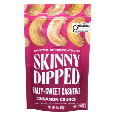Front of Skinny Dipped Salty + Sweet Cashews Cinnamon Crunch - Skinny Dipped Cashews - Sweet Nuts - Spiced Nuts