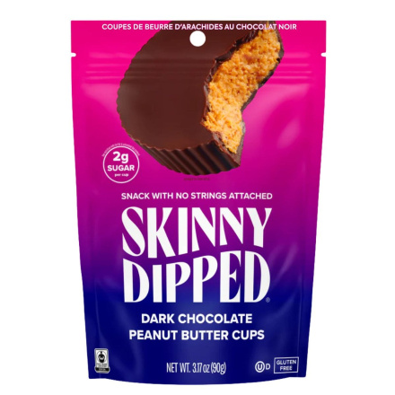 Front of Skinny Dipped Dark Chocolate Peanut Butter Cups - Healthy Peanut Butter Cups - Healthy Reese’s Cups - Sugar Free Peanut Butter Cups