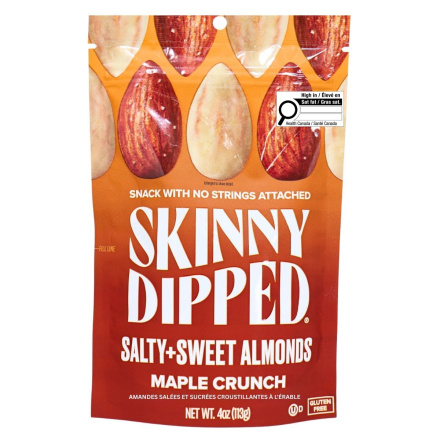 Front of Skinny Dipped Salty + Sweet Almonds Maple Crunch - Skinnydip Canada - Sugar Coated Almonds - Sweet Nuts
