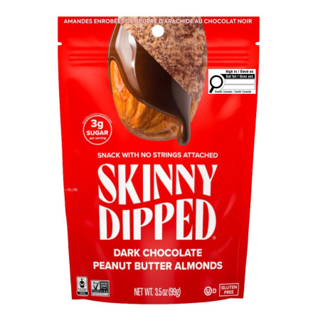Front of Skinny Dipped Almonds Peanut Butter Dark Chocolate - Chocolate Almonds - Chocolate Covered Almonds - Dark Cocoa Almonds
