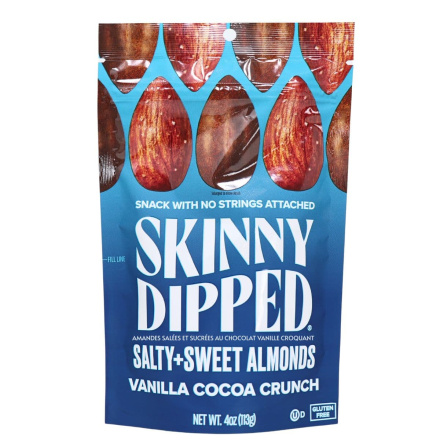 Front of Skinny Dipped Almonds - Sweet + Salty Almonds - Vanilla Almonds - Candied Almonds - Sugared Almonds - Vanilla Crunch