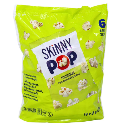 Front of SKINNYPOP SkinnyPack Gluten-Free Popped Popcorn Original, 6 Pack - Skinnypop Popcorn Nutrition, Skinny Popcorn Calories