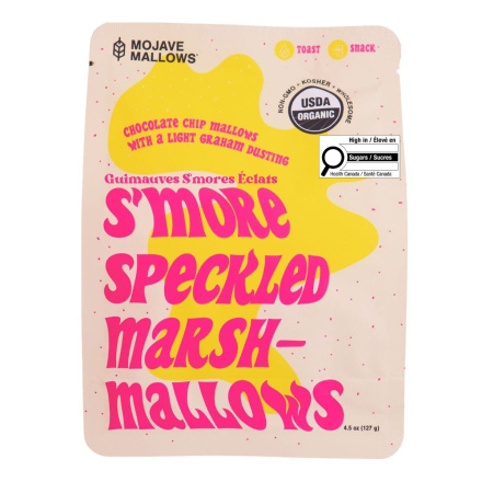 Front of Mojave Mallows Organic Marshmallows S’more Speckled - Gourmet Smores Treats - Natural Marshmallow Smores - Organic Smore Candy Canada