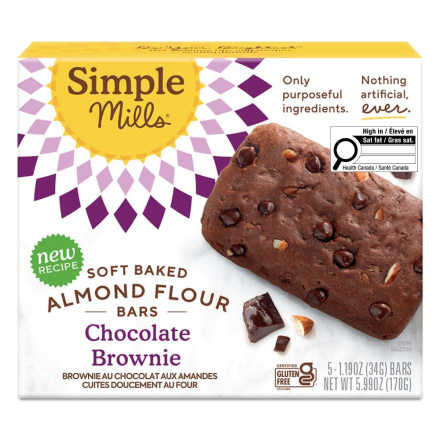 Front of Simple Mills Gluten-Free Soft-Baked Almond Flour Bars Chocolate Brownies, 5 Bars