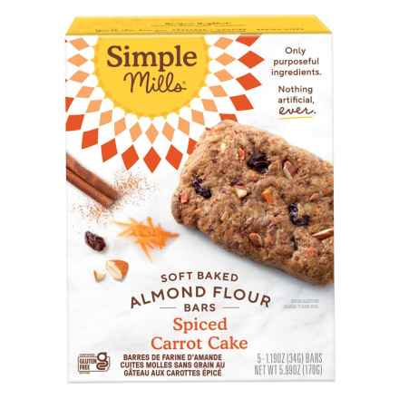 Front of Simple Mills Grain-Free Soft Baked Almond Flour Bars Spiced Carrot Cake - gluten-free carrot cake -  paleo bread - grain-free bread