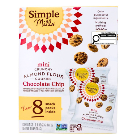 Simple Mills Mini Grain-Free Crunchy Almond Flour Cookies Chocolate Chip Front