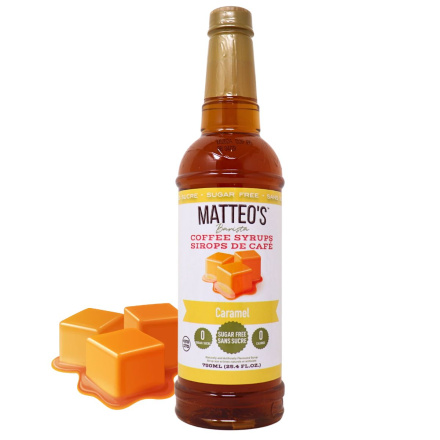 Front of Matteo’s Sugar Free Barista Style Coffee Syrups Caramel - Sugar Free Coffee Syrup Canada - Coffee Syrup - Coffee Syrup Canada