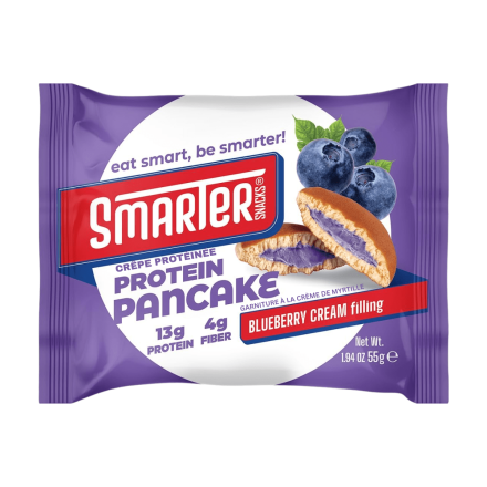 Front of Smarter Snacks Protein Pancake With Blueberry Cream Filling - High Protein Pancakes - Pancake With Protein - Protein Powder Pancake