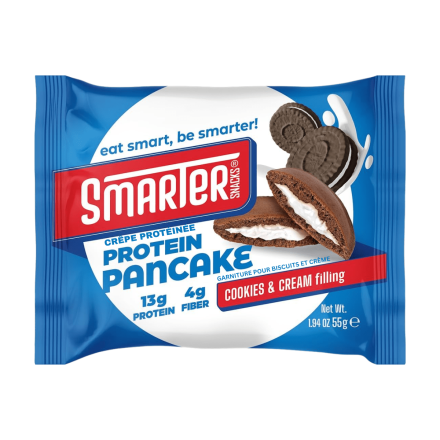 Front of Smarter Snacks Protein Pancake With Cookies & Cream Filling - High Protein Pancakes - Pancake With Protein - Protein Powder Pancake