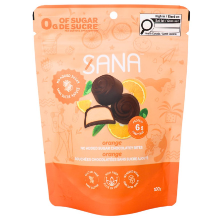 Front of Sana Sweet Life No Added Sugar Chocolaty Protein Bites Orange - Healthy Orange Chocolate - Keto Orange Chocolate - Keto Truffles