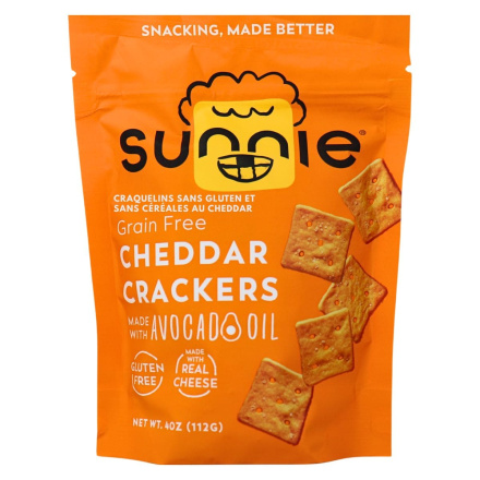 Front of Sunnie Snacks Gluten-Free Grain Free Crackers Cheddar - No Gluten Crackers - Crackers Without Gluten - Cassava Flour Crackers