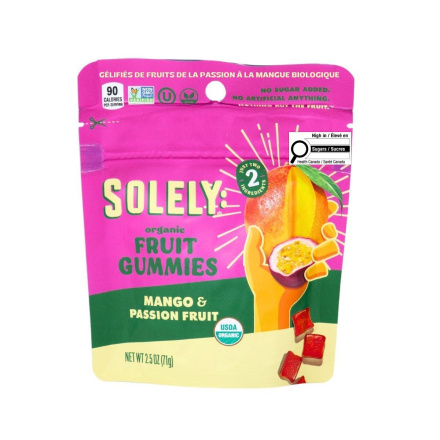 Front of Solely Organic Fruit & Vitamin C Gummies Mango & Passion Fruit