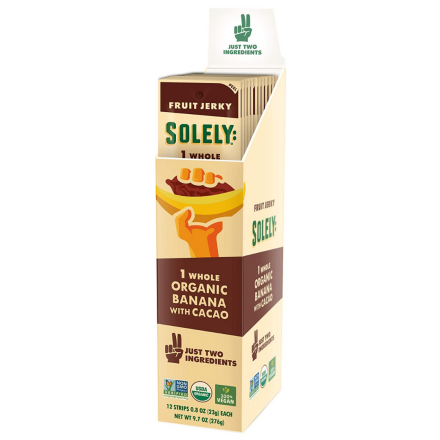 Front of Solely Organic Banana with Cacao Jerky, 23g