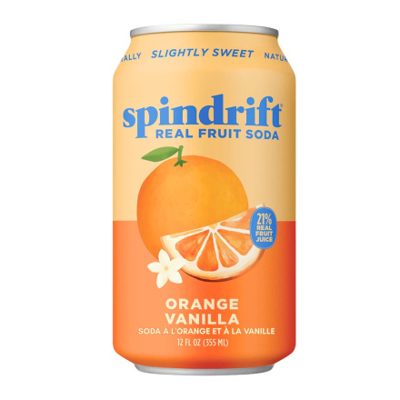Front of Spindrift Soda Orange Vanilla - Real Fruit Soda - Gluten Free Sparkling Soda - No Added Sugar Soda