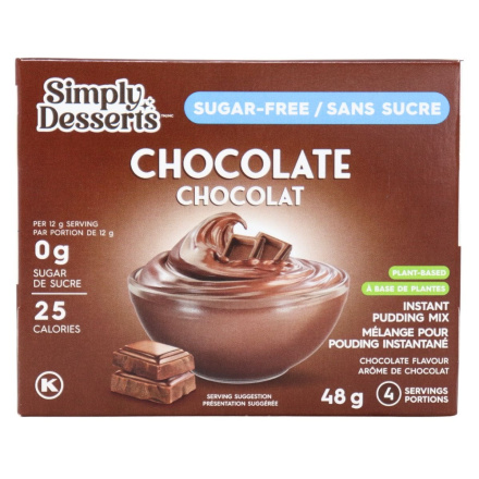 Front of Simply Desserts Sugar Free Chocolate Pudding -Low-Carb Dessert - Plant-based Dessert
