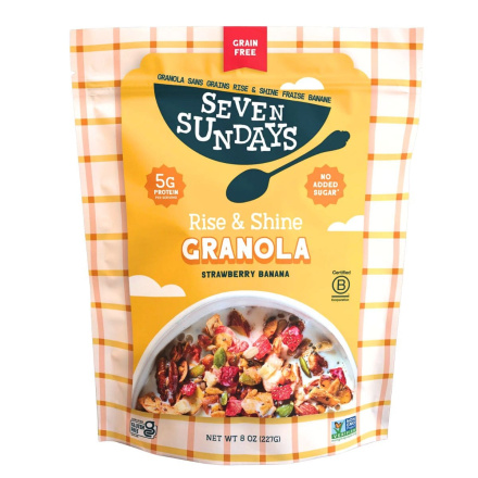 Front of Seven Sundays Grain Free Granola Rise & Shine Strawberry Banana - Healthy Breakfast Cereal - Nut Granola - Gluten Free Nut Cereal