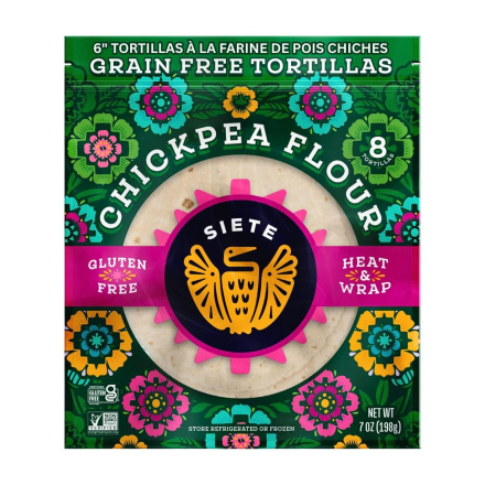 Front of Siete Grain Free Chickpea Flour Tortilla - Grain Free Tortilla - Gluten Free Wraps - Grain Free Wraps