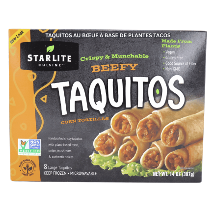 Front of Starlite Cuisine Rolled Taquitos Plant-Based Beefy - Plant-based Beefy Taquitos - Frozen Burrito