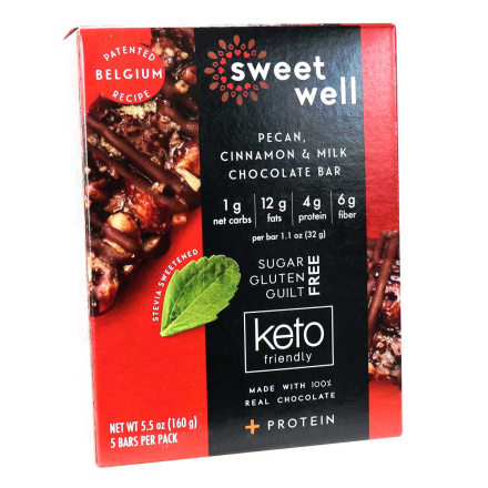 Sweetwell Keto Bar Pecan, Cinnamon & Milk Chocolate, 5 Bars Front