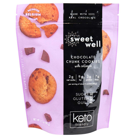 Front of Sweetwell Keto Cookies with Collagen Chocolate Chunk, 90g