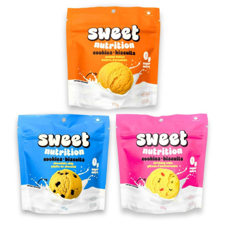 Front of Sweet Nutrition Zero Sugar Cookie Variety Pack -  No Added Sugar Cookies - Zero Sugar Cookies - Cookies For Diabetics